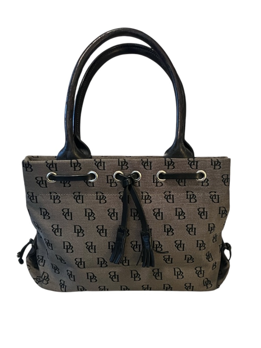 Dooney & Bourke Vintage Designer Monogram Brown Black Satchel Leather Tote Bag